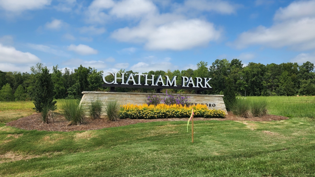Chatham Park neighborhood sign in Pittsboro, NC